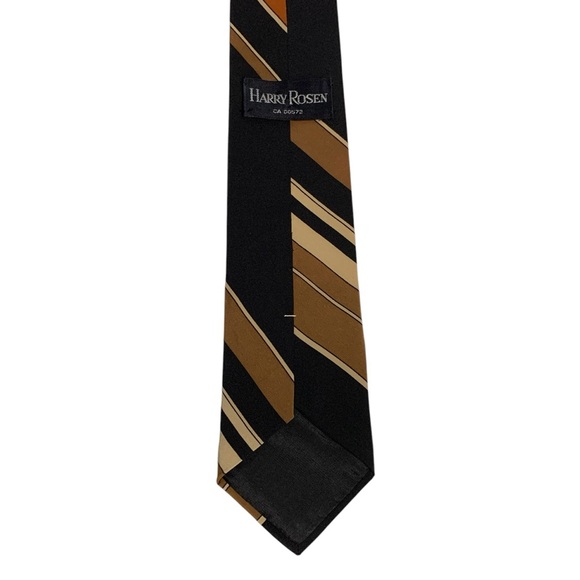 Vintage Harry Rosen Striped Silk Tie In Navy / Tan - Picture 3 of 8